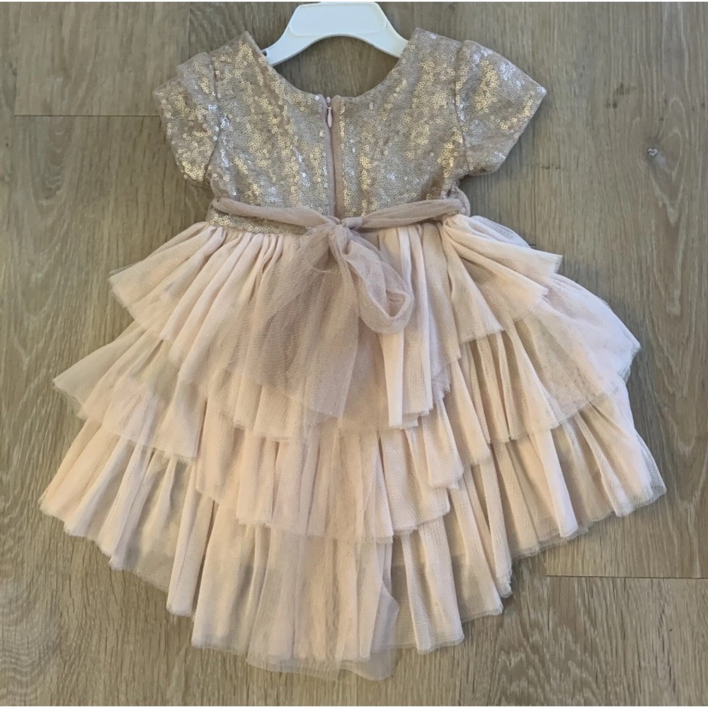 Le Pink Girl’s Size 18 Months Elegant Layered Blush Pink Dress With Sequins Top - Picture 5 of 8